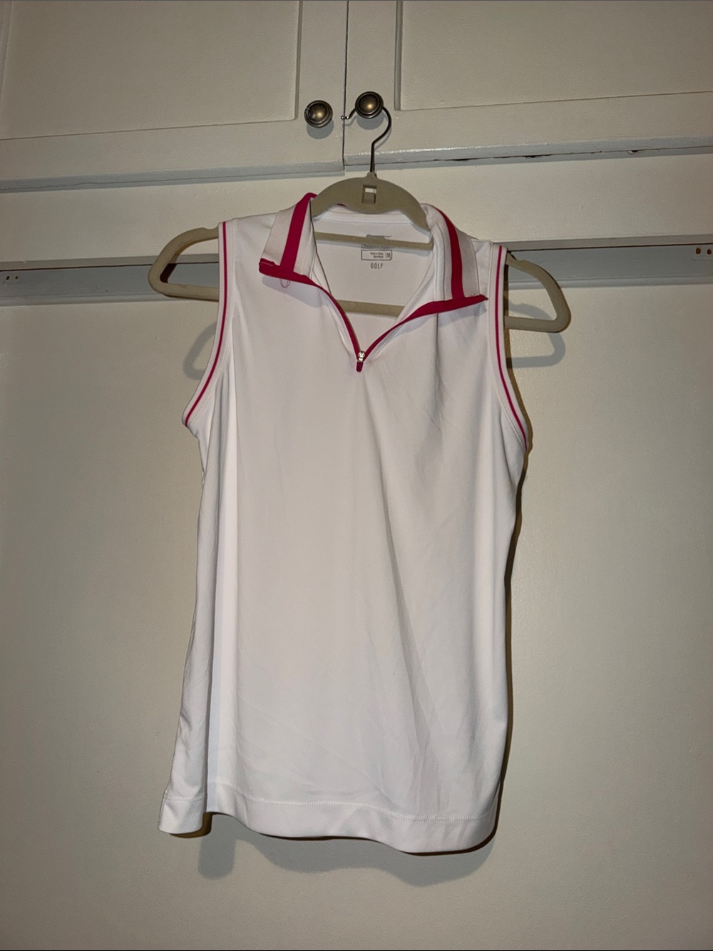 Slazenger White Sleeveless Golf Polo with Pink Trim